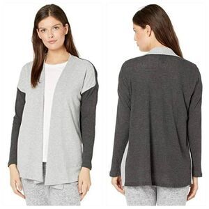 Bobeau Waffle Knit Grey Color Block Open Front Soft Cardigan Women's Small NWT